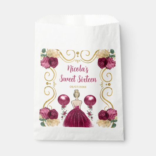 Sweet Sixteen Blonde Princess in Burgundy Red Bedankzakje (Voorkant)