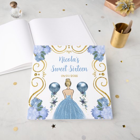 Sweet Sixteen Blonde Princess in Dusty Blue Gastenboek (Voorkant open)