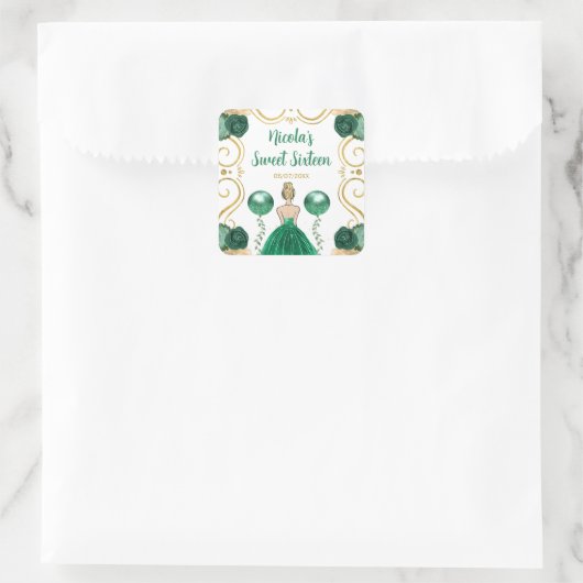 Sweet Sixteen Blonde Princess in Green Vierkante Sticker (Tas)