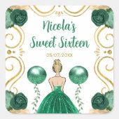 Sweet Sixteen Blonde Princess in Green Vierkante Sticker (Voorkant)