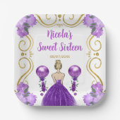 Sweet Sixteen Blonde Princess in het Paarse Papieren Bordje (Voorkant)