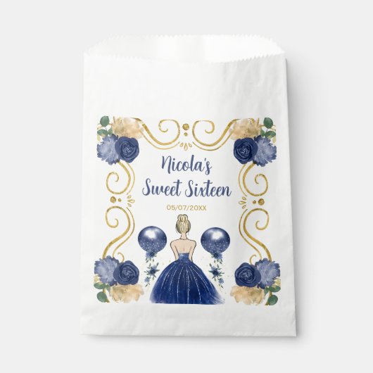 Sweet Sixteen Blonde Princess in Navy Blue Bedankzakje (Voorkant)