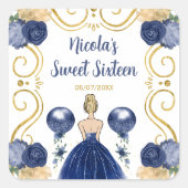 Sweet Sixteen Blonde Princess in Navy Blue Vierkante Sticker (Voorkant)