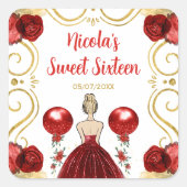 Sweet Sixteen Blonde Princess in Red Vierkante Sticker (Voorkant)