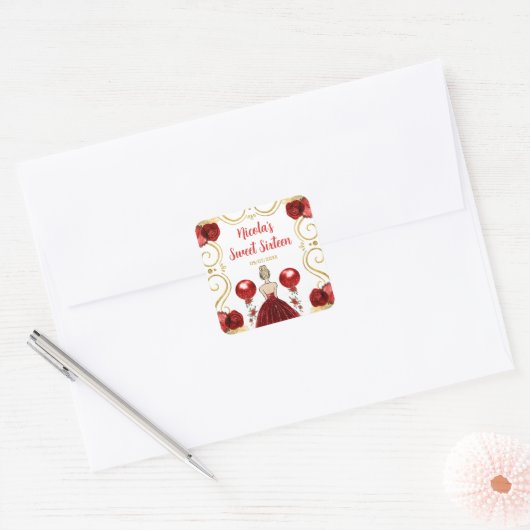 Sweet Sixteen Blonde Princess in Red Vierkante Sticker (Envelop)