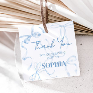 Sweet Sixteen Blue Bow verjaardagsfeestje plein Bedankjes Labels