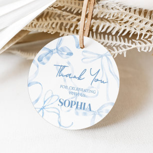 Sweet Sixteen Blue Bow Verjaardagsfeestje Ronde Bedankjes Labels