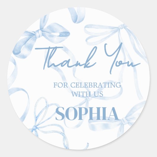 Sweet Sixteen Blue Bow Verjaardagsfeestje Ronde Sticker (Voorkant)