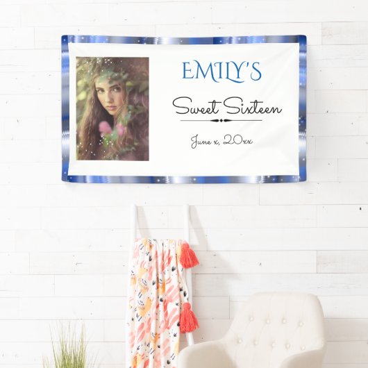 Sweet Sixteen, Blue, Faux Satin, Custom Spandoek (Insitu)