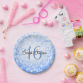 Sweet Sixteen Blue Glitter Lights Papieren Bordje (Feest)