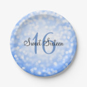Sweet Sixteen Blue Glitter Lights Papieren Bordje (Voorkant)