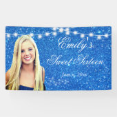 Sweet Sixteen Blue Glitter String Light Sparkle Spandoek (Horizontaal)