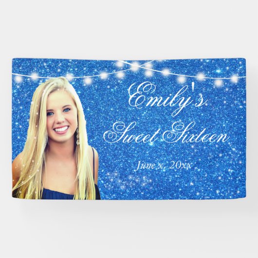 Sweet Sixteen Blue Glitter String Light Sparkle Spandoek (Horizontaal)