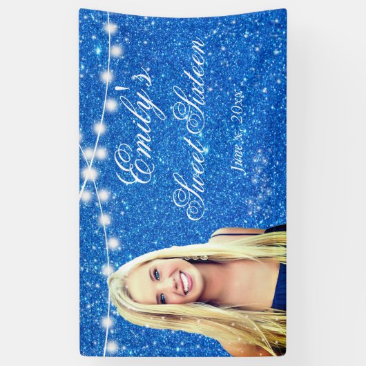 Sweet Sixteen Blue Glitter String Light Sparkle Spandoek (Verticaal)