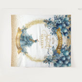 Sweet Sixteen Blue Gold Waterverf Sparkle Banner Wandkleed (Voorkant (horizontaal))