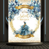Sweet Sixteen Blue Gold Waterverf Sparkle Banner Wandkleed