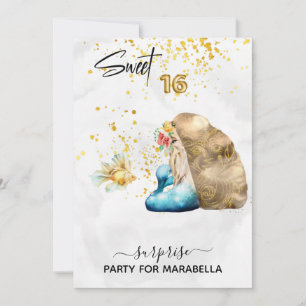 *~* SWEET SIXTEEN Blue Mermaid Floral 16 Birthday Kaart