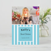 Sweet Sixteen Blue Stripe Photo Kaart (Staand voorkant)