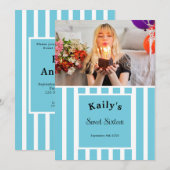 Sweet Sixteen Blue Stripe Photo Kaart (Voorkant / Achterkant)