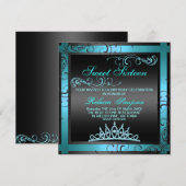 Sweet Sixteen Blue Tiara Birthday Uitnodiging (Voorkant / Achterkant)
