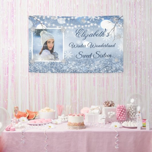 Sweet Sixteen Blue White Winter Wonderland Snow Spandoek (Feest)