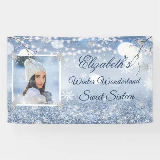 Sweet Sixteen Blue White Winter Wonderland Snow Spandoek (Horizontaal)