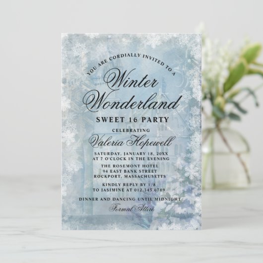 Sweet Sixteen Blue Winter Wonderland Snowflake Kaart (Staand voorkant)