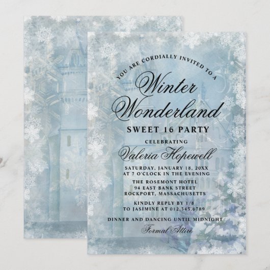 Sweet Sixteen Blue Winter Wonderland Snowflake Kaart (Voorkant / Achterkant)