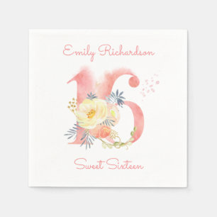 Sweet Sixteen Blush Pink Floral 16 oktober Servet