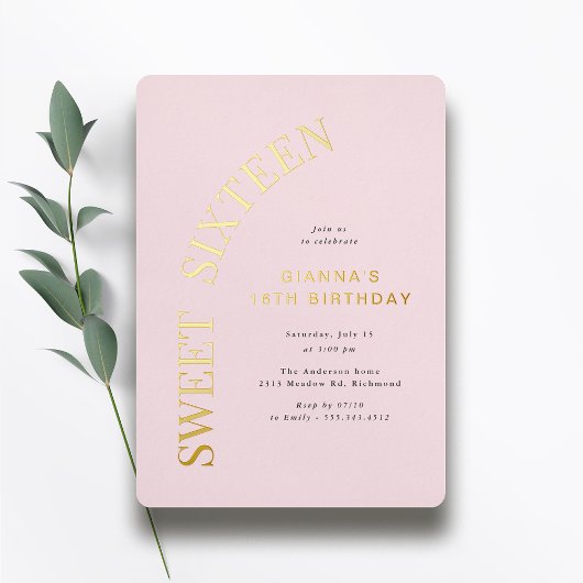 Sweet Sixteen | Blush roze en goud 16e verjaardag Folie Uitnodiging