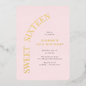 Sweet Sixteen | Blush roze en goud 16e verjaardag Folie Uitnodiging (Voorkant)