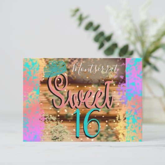 Sweet Sixteen  Boho Turquoise Gold Rustic Kaart (Staand voorkant)