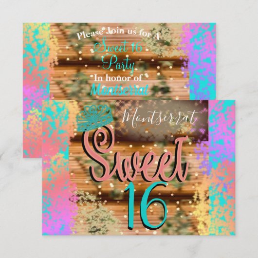 Sweet Sixteen  Boho Turquoise Gold Rustic Kaart (Voorkant / Achterkant)