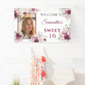 Sweet Sixteen Bourgogne en roze bloemen Spandoek (Insitu)