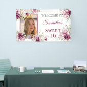 Sweet Sixteen Bourgogne en roze bloemen Spandoek (Beurs)