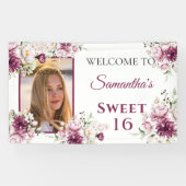 Sweet Sixteen Bourgogne en roze bloemen Spandoek