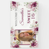 Sweet Sixteen Bourgogne en roze bloemen Spandoek (Verticaal)