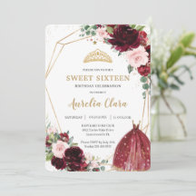 Sweet Sixteen Bourgogne Pink Floral 16e verjaardag