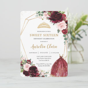 Sweet Sixteen Bourgogne Pink Floral 16e verjaardag Kaart