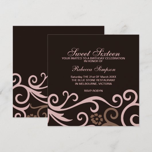 Sweet Sixteen Brown & Cream Swirl verjaardagsuitno Kaart (Voorkant / Achterkant)
