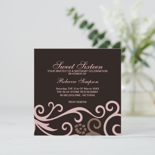 Sweet Sixteen Brown & Cream Swirl verjaardagsuitno Kaart (Staand voorkant)