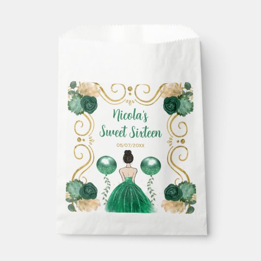 Sweet Sixteen Brown Hair Princess in Green Bedankzakje (Voorkant)