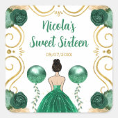 Sweet Sixteen Brown Hair Princess in Green Vierkante Sticker (Voorkant)