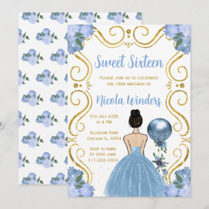 Sweet Sixteen Brown Hair Princess in het blauw Kaart