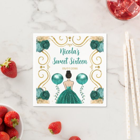 Sweet Sixteen Brown Hair Princess in het Blauwgroe Servet (Insitu)