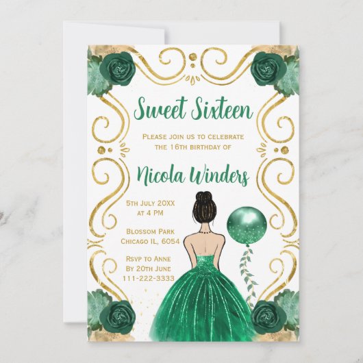 Sweet Sixteen Brown Hair Princess in het groen Kaart (Voorkant)