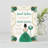 Sweet Sixteen Brown Hair Princess in het groen Kaart (Staand voorkant)