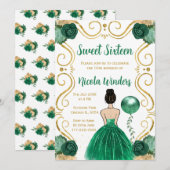 Sweet Sixteen Brown Hair Princess in het groen Kaart (Voorkant / Achterkant)