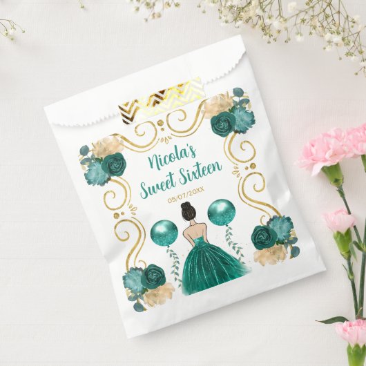 Sweet Sixteen Brown Hair Princess in Teal Bedankzakje (Gezegeld)