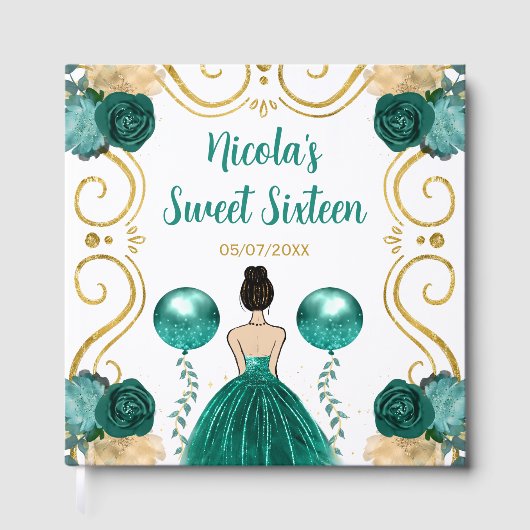 Sweet Sixteen Brown Hair Princess in Teal Gastenboek (Voorkant)